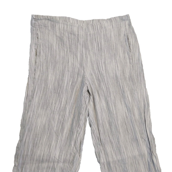 J Jill Linen Stretch Pants Size 8 White Pinstripe Straight Leg Elastic Waist - Picture 2 of 6